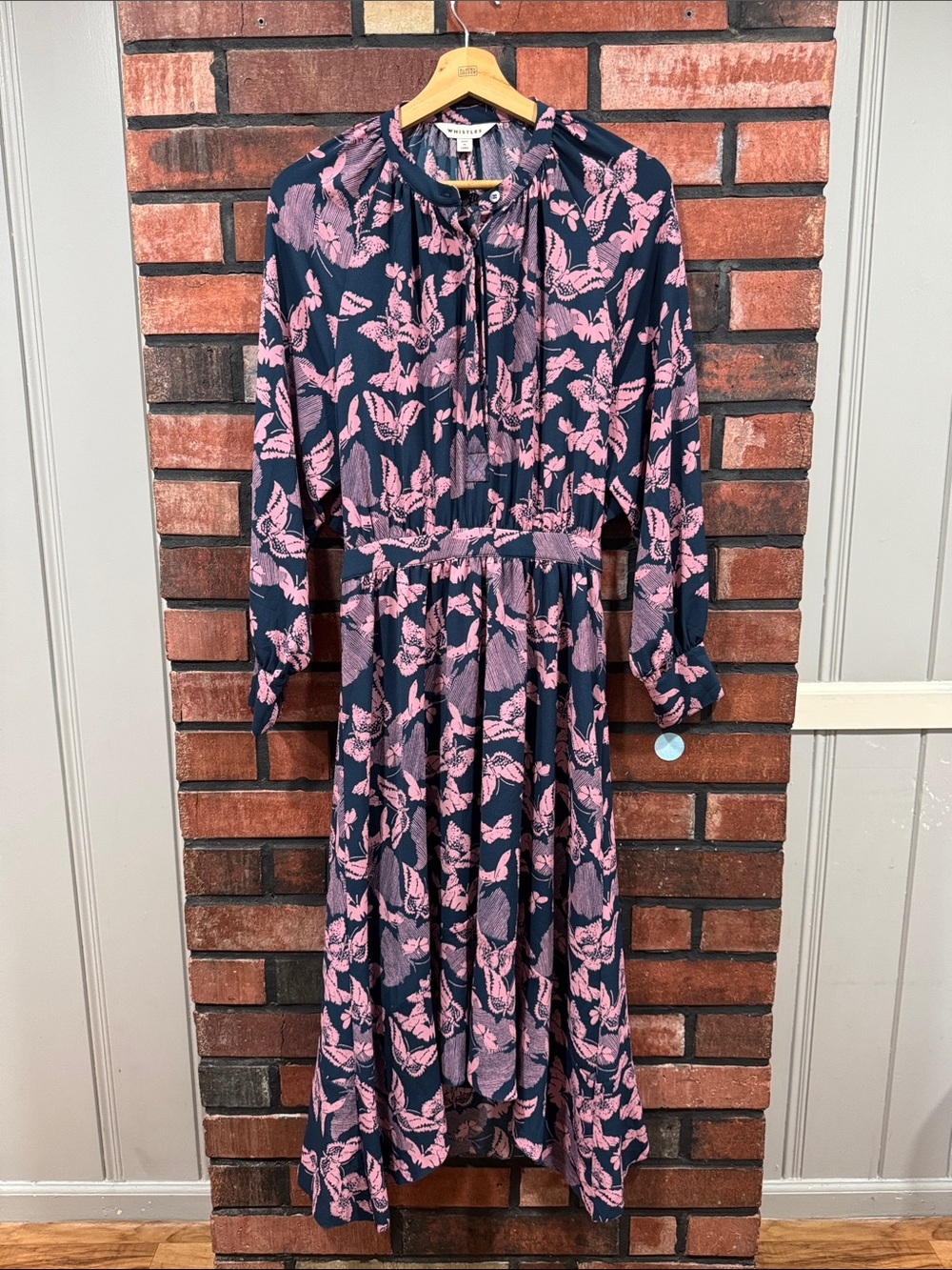 Whistles Long Sleeve Navy Dress with Pink Floral Print